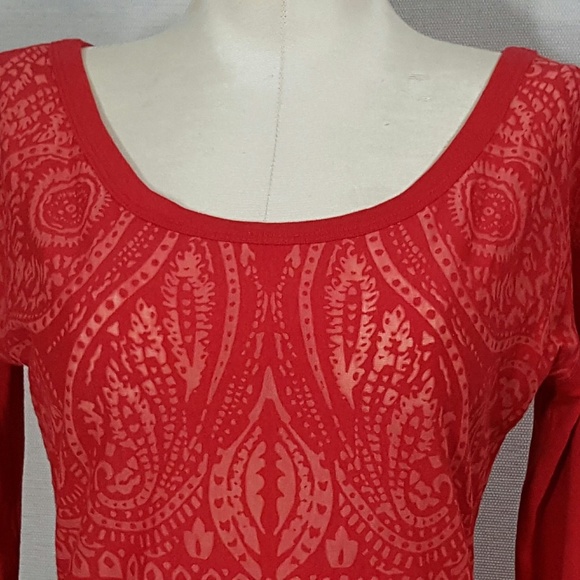 Athleta Lace Up Back Corset Dress XS Red Jacquard Burnout Long Sleeve Stretch - Picture 6 of 14